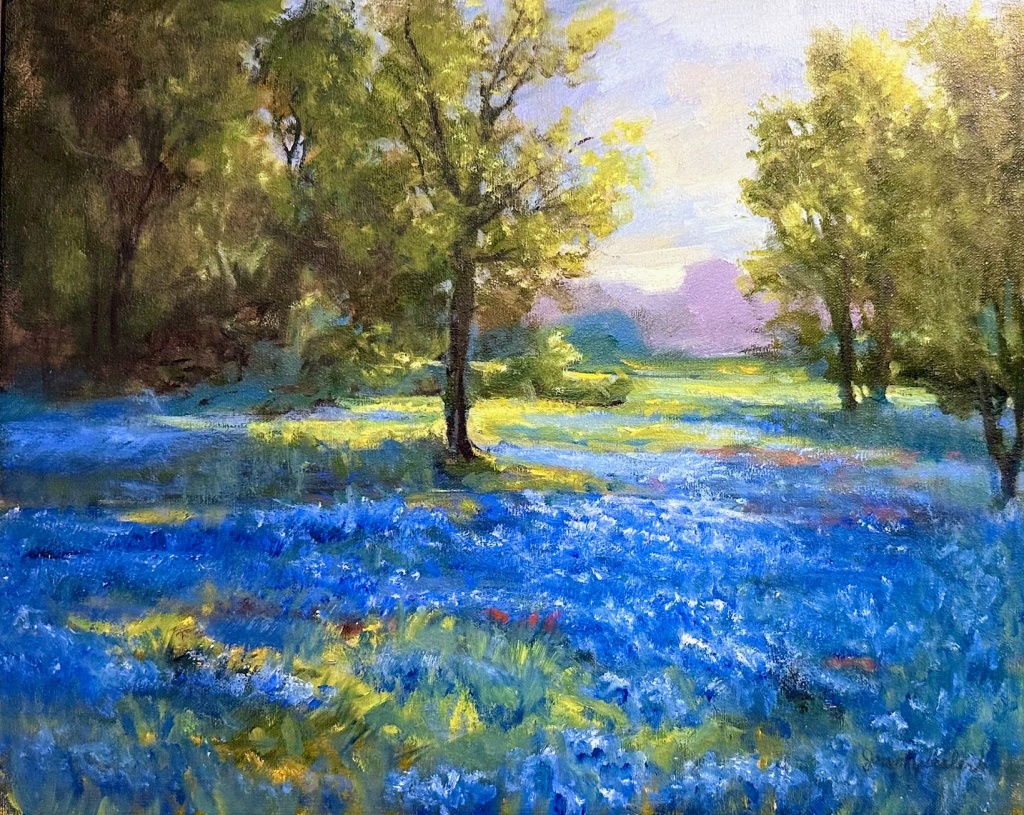 A0513 - Bonnets in the Clearing by Joann Wisler oil on canvas 21” x 17”