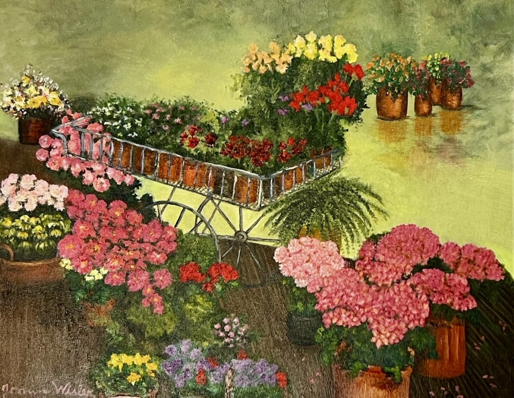 A0520 - Nursery Cart by Joann Wisler oil on canvas 20” x 24”