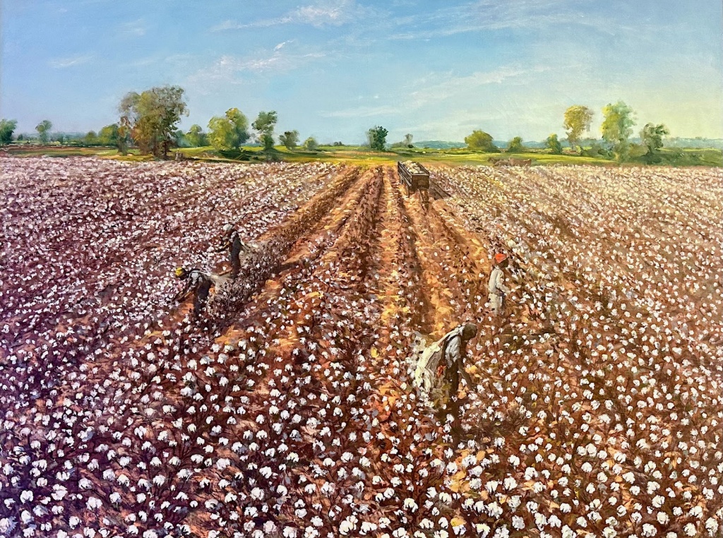 A0523 - Cotton Harvest in North Texas by Joann Wisler oil on canvas 36” x 48”